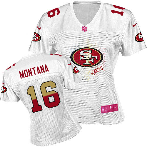 49ers #16 Joe Montana White Women's Fem Fan Game Jersey