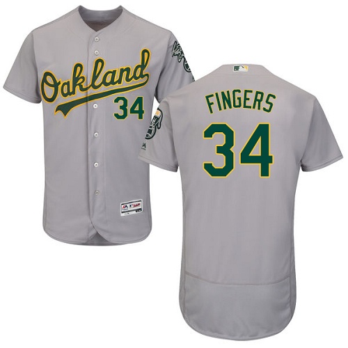 Oakland Athletics #34 Rollie Fingers Grey Flexbase Authentic Collection Stitched Jersey Men's