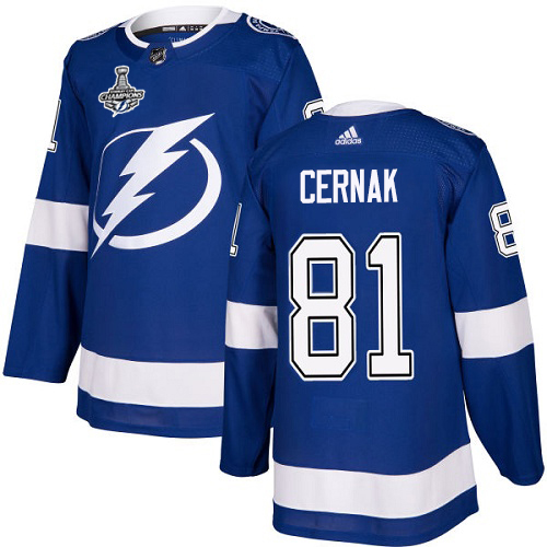 Adidas Tampa Bay Lightning #81 Erik Cernak Blue Home Authentic Youth 2020 Stanley Cup Champions Stitched Jersey Youth