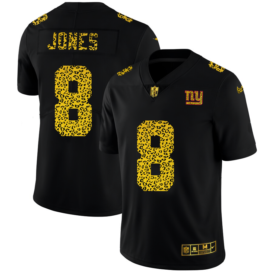 New York Giants #8 Daniel Jones Men's Leopard Print Fashion Vapor Limited Jersey Black