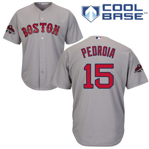 Boston Red Sox #15 Dustin Pedroia Grey Cool Base 2018 World Series Champions Stitched Youth Jersey Youth