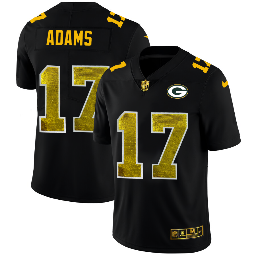 Green Bay Packers #17 Davante Adams Men's Black Golden Sequin Vapor Limited Jersey