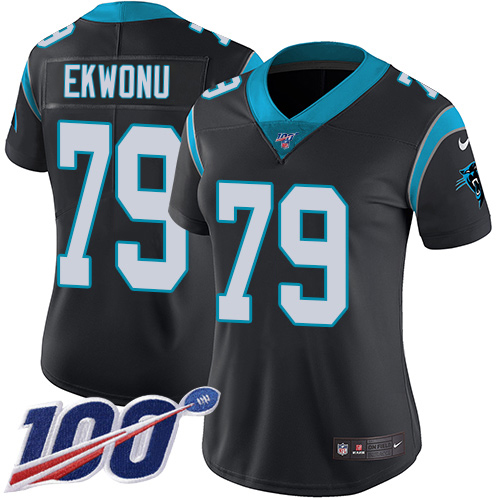 Panthers #79 Ikem Ekwonu Black Team Color Women's Stitched 100th Season Vapor Untouchable Limited Jersey