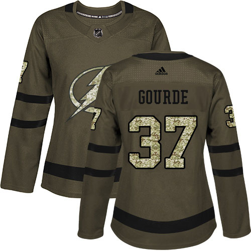 Adidas Tampa Bay Lightning #37 Yanni Gourde Green Salute to Service Women's Stitched Jersey Womens