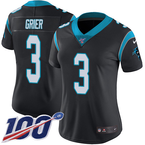 Carolina Panthers #3 Will Grier Black Team Color Women's Stitched 100th Season Vapor Untouchable Limited Jersey Womens