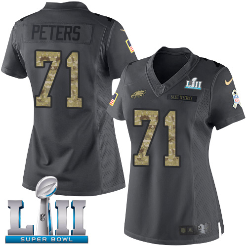 Philadelphia Eagles #71 Jason Peters Black Super Bowl LII Women's Stitched Limited 2016 Salute to Service Jersey Womens