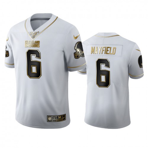 Cleveland Cleveland Browns #6 Baker Mayfield Men's White Golden Edition Vapor Limited 100 Jersey Men's