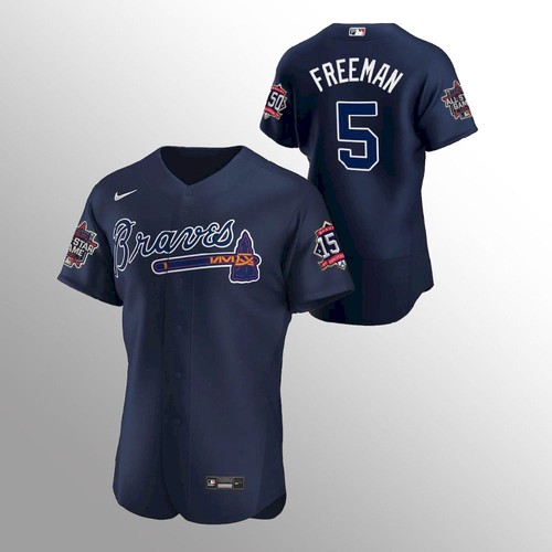 Atlanta Atlanta Braves #5 Freddie Freeman Men's 150th Anniversary 2021 World Series Authentic Jersey - Navy Men's