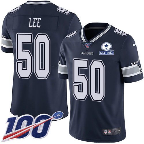 Dallas Cowboys #50 Sean Lee Navy Blue Team Color Men's Stitched With Established In 1960 Patch 100th Season Vapor Untouchable Limited Jersey Men's