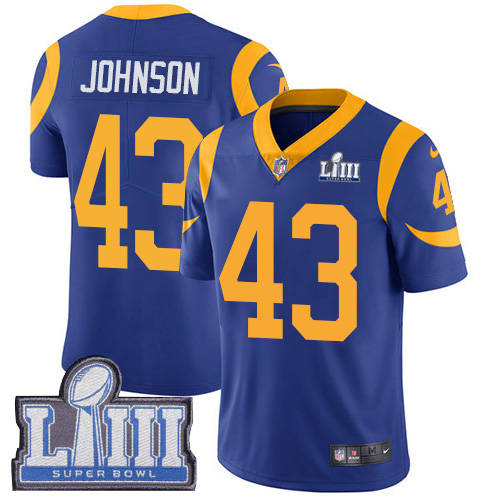 Los Angeles Rams #43 John Johnson Royal Blue Alternate Super Bowl LIII Bound Men's Stitched Vapor Untouchable Limited Jersey Men's