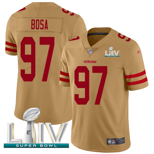 49ers #97 Nick Bosa Gold Super Bowl LIV 2020 Men's Stitched Limited Inverted Legend Jersey