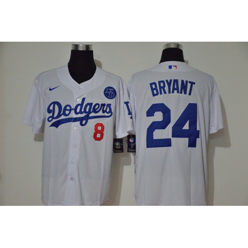 Los Angeles Los Angeles Dodgers #8 #24 Kobe Bryant Men's White Cool Base 2020 KB Patch Jersey Men's