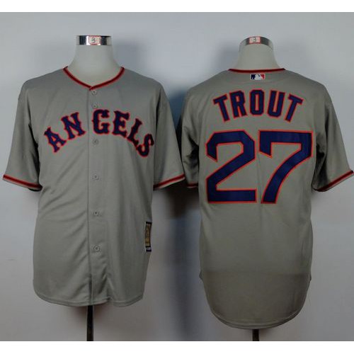 Los Angeles Angels of Anaheim #27 Mike Trout Grey 1965 Turn Back The Clock Stitched Jersey Men's