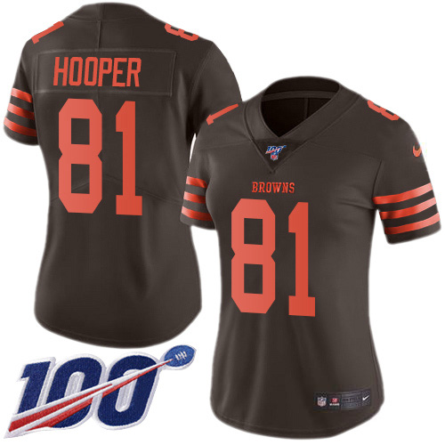 Cleveland Browns #81 Austin Hooper Brown Women's Stitched Limited Rush 100th Season Jersey Womens