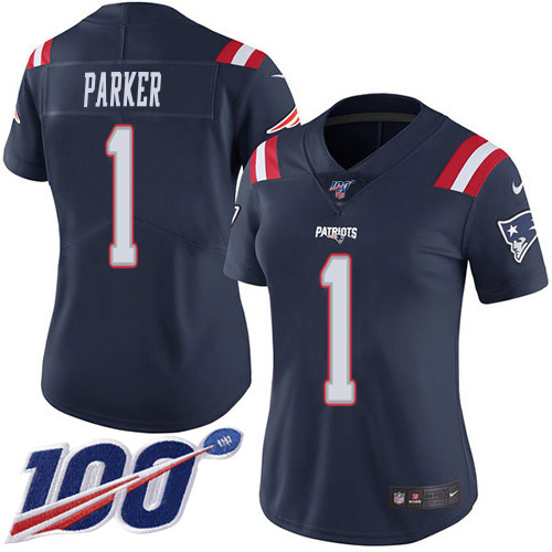 Patriots #1 DeVante Parker Navy Blue Women's Stitched Limited Rush 100th Season Jersey