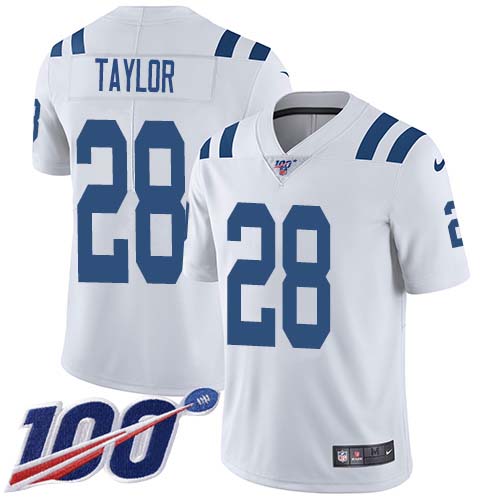 Colts #28 Jonathan Taylor White Youth Stitched 100th Season Vapor Untouchable Limited Jersey