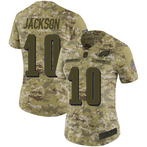 Philadelphia Eagles #10 DeSean Jackson Camo Women's Stitched Limited 2018 Salute to Service Jersey Womens