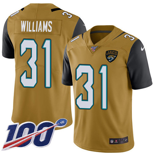 Jaguars #31 Darious Williams Gold Men's Stitched Limited Rush 100th Season Jersey