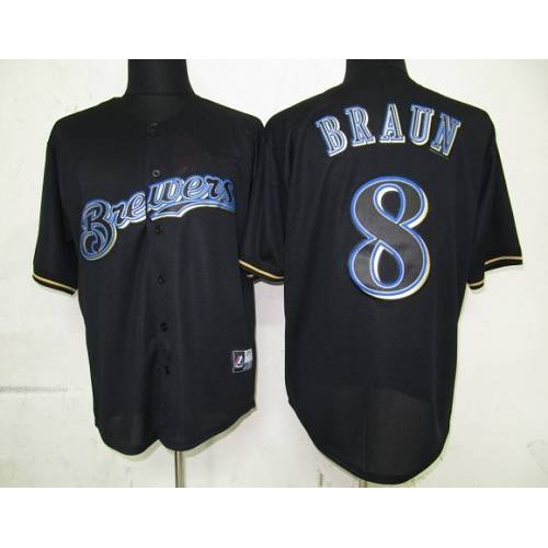 Milwaukee Brewers #8 Ryan Braun Black Fashion Stitched Jersey Men's
