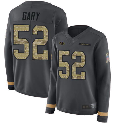 Green Bay Packers #52 Rashan Gary Anthracite Salute to Service Women's Stitched Limited Therma Long Sleeve Jersey Womens