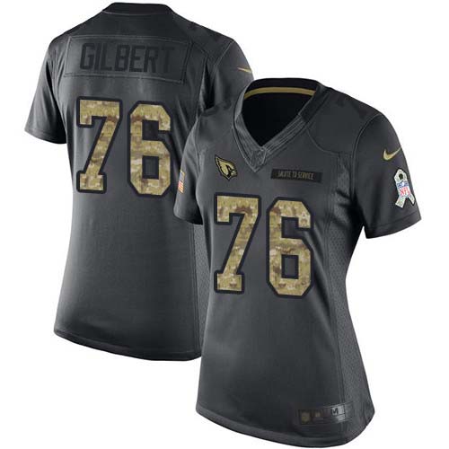 Arizona Cardinals #76 Marcus Gilbert Black Women's Stitched Limited 2016 Salute to Service Jersey Womens