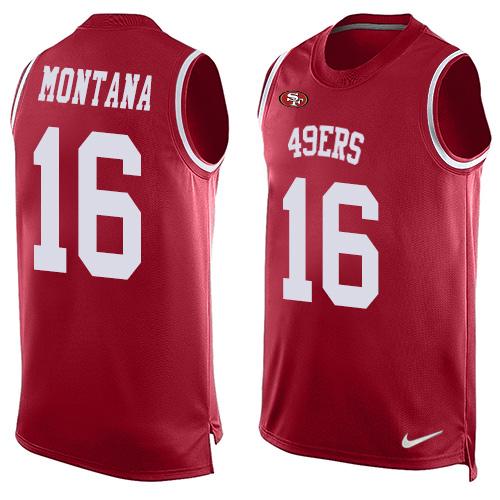 49ers #16 Joe Montana Red Team Color Men's Stitched Limited Tank Top Jersey