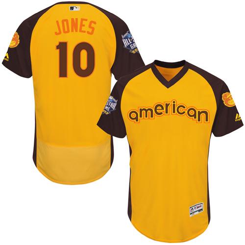 Baltimore Orioles #10 Adam Jones Gold Flexbase Authentic Collection 2016 All-Star American League Stitched Jersey Men's