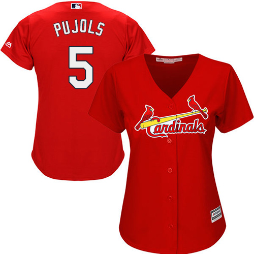 St.Louis Cardinals #5 Albert Pujols Red Alternate Women's Stitched Jersey Womens