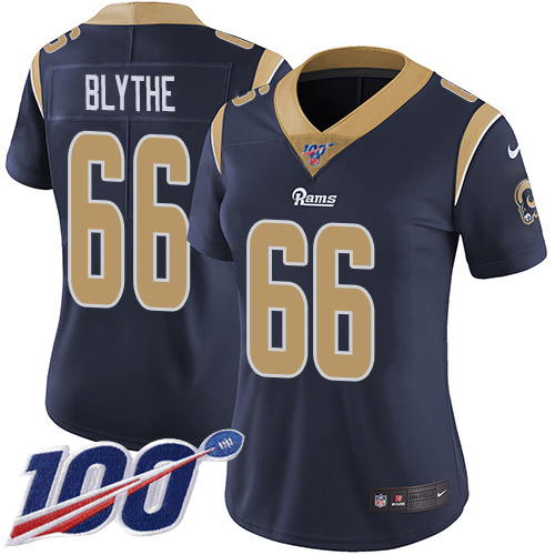 Los Angeles Rams #66 Austin Blythe Navy Blue Team Color Women's Stitched 100th Season Vapor Untouchable Limited Jersey Womens