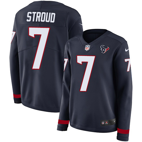 Texans #7 C.J. Stroud Navy Blue Team Color Women's Stitched Limited Therma Long Sleeve Jersey