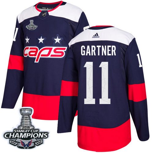 Adidas Washington Capitals #11 Mike Gartner Navy Authentic 2018 Stadium Series Stanley Cup Final Champions Stitched Jersey Men's