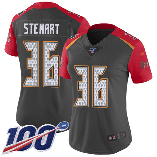 Tampa Bay Buccaneers #36 M.J. Stewart Gray Women's Stitched Limited Inverted Legend 100th Season Jersey Womens