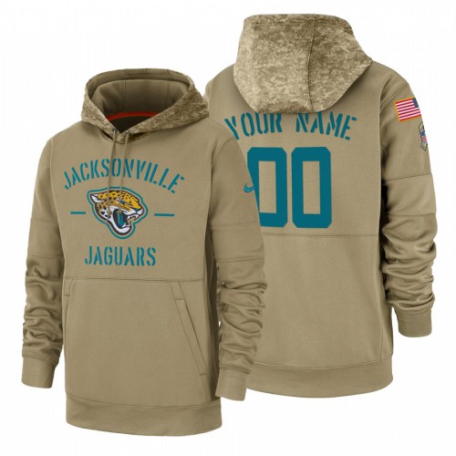 Jacksonville Jaguars Custom Tan 2019 Salute To Service Name & Number Sideline Therma Pullover Hoodie