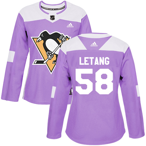 Adidas Pittsburgh Penguins #58 Kris Letang Purple Authentic Fights Cancer Women's Stitched Jersey Womens