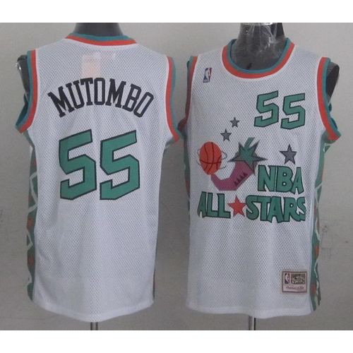 Mitchell And Ness Denver Nuggets #55 Dikembe Mutombo White 1996 All-Star Stitched Jersey Mens