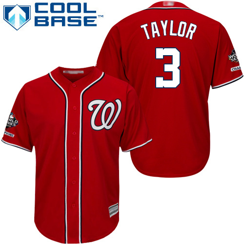 Washington Nationals #3 Michael Taylor Red Cool Base 2019 World Series Champions Stitched Youth Jersey Youth