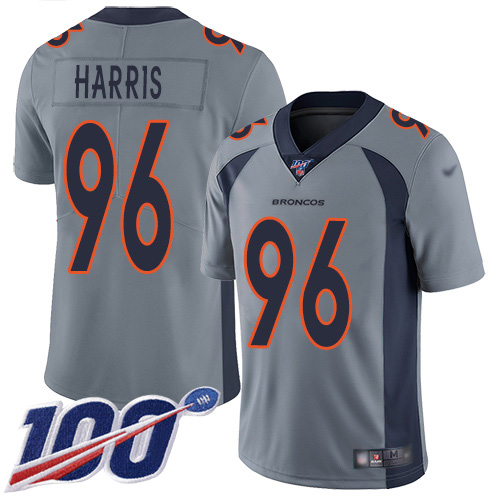 Denver Broncos #96 Shelby Harris Gray Men's Stitched Limited Inverted Legend 100th Season Jersey Men's