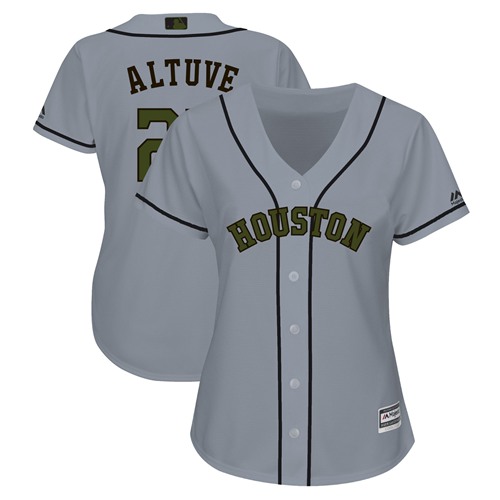 Houston Astros #27 Jose Altuve Grey 2018 Memorial Day Cool Base Women's Stitched Jersey Womens
