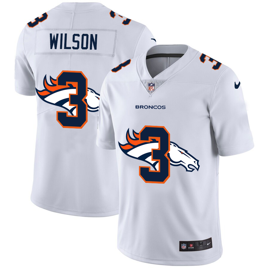 Denver Broncos #3 Russell Wilson White Men's Team Logo Dual Overlap Limited Jersey