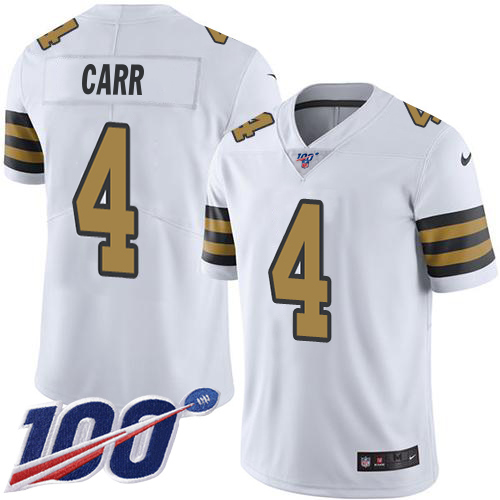 Saints #4 Derek Carr White Youth Stitched Limited Rush 100th Season Jersey
