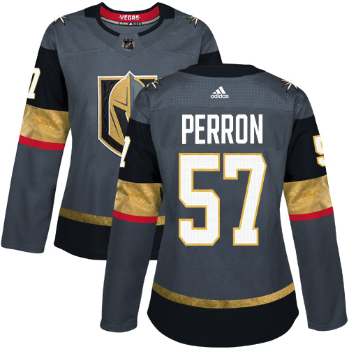 Adidas Golden Vegas Golden Knights #57 David Perron Grey Home Authentic Women's Stitched Jersey Womens
