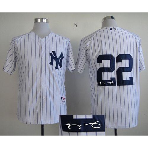 New York Yankees #22 Jacoby Ellsbury White Autographed Stitched Jersey Men's