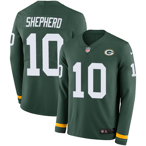 Green Bay Packers #10 Darrius Shepherd Green Team Color Youth Stitched Limited Therma Long Sleeve Jersey Youth