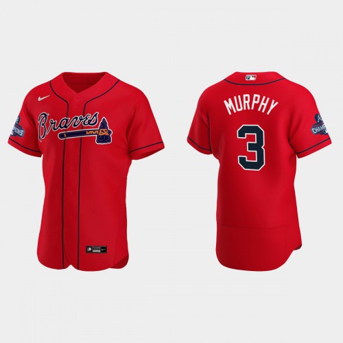 Atlanta Atlanta Braves #3 Dale Murphy Men's 2021 World Series Champions Patch Authentic Player Jersey - Red Men's