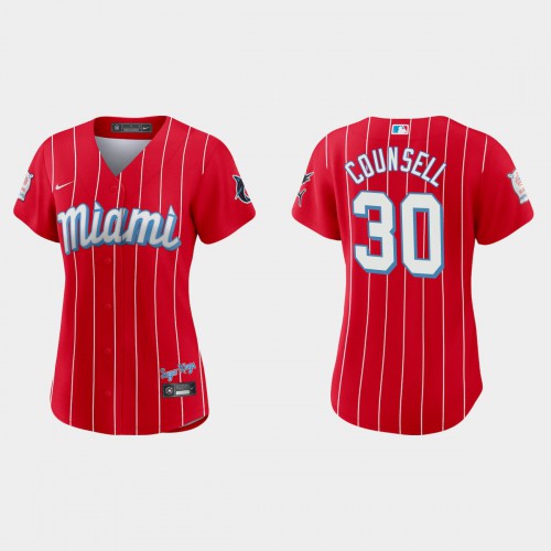 Miami Miami Marlins #30 Craig Counsell Women's 2021 City Connect Authentic Jersey Red Womens