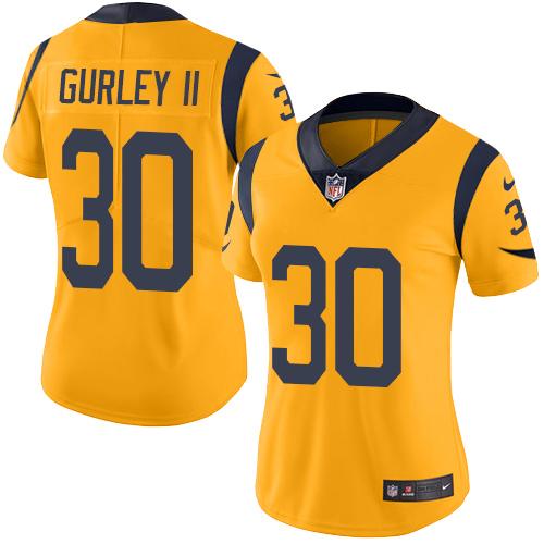 Los Angeles Rams #30 Todd Gurley II Gold Women's Stitched Limited Rush Jersey Womens