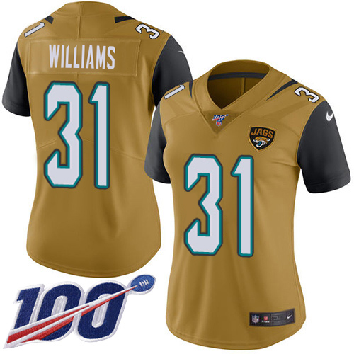 Jaguars #31 Darious Williams Gold Women's Stitched Limited Rush 100th Season Jersey