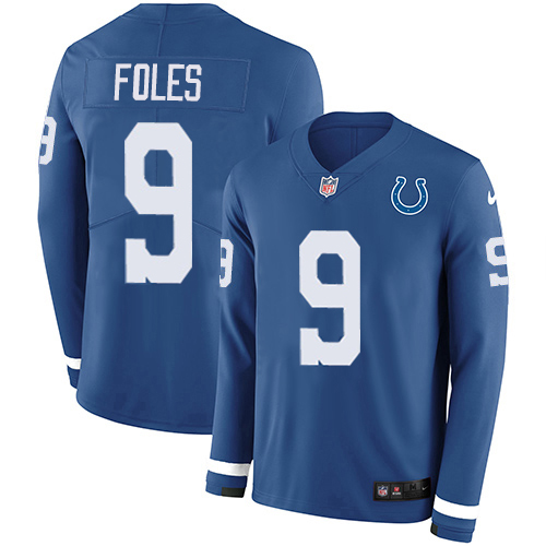 Colts #9 Nick Foles Royal Blue Team Color Youth Stitched Limited Therma Long Sleeve Jersey