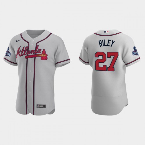 Atlanta Atlanta Braves #27 Austin Riley Men's 2021 World Series Champions Patch Authentic Player Jersey - Gray Men's