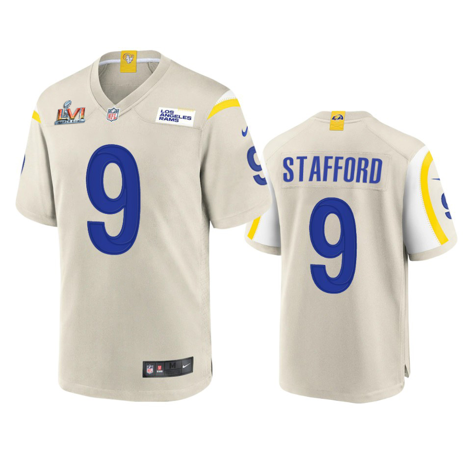 Los Angeles Rams #9 Matthew Stafford Men's Super Bowl LVI Patch Game Jersey - Bone